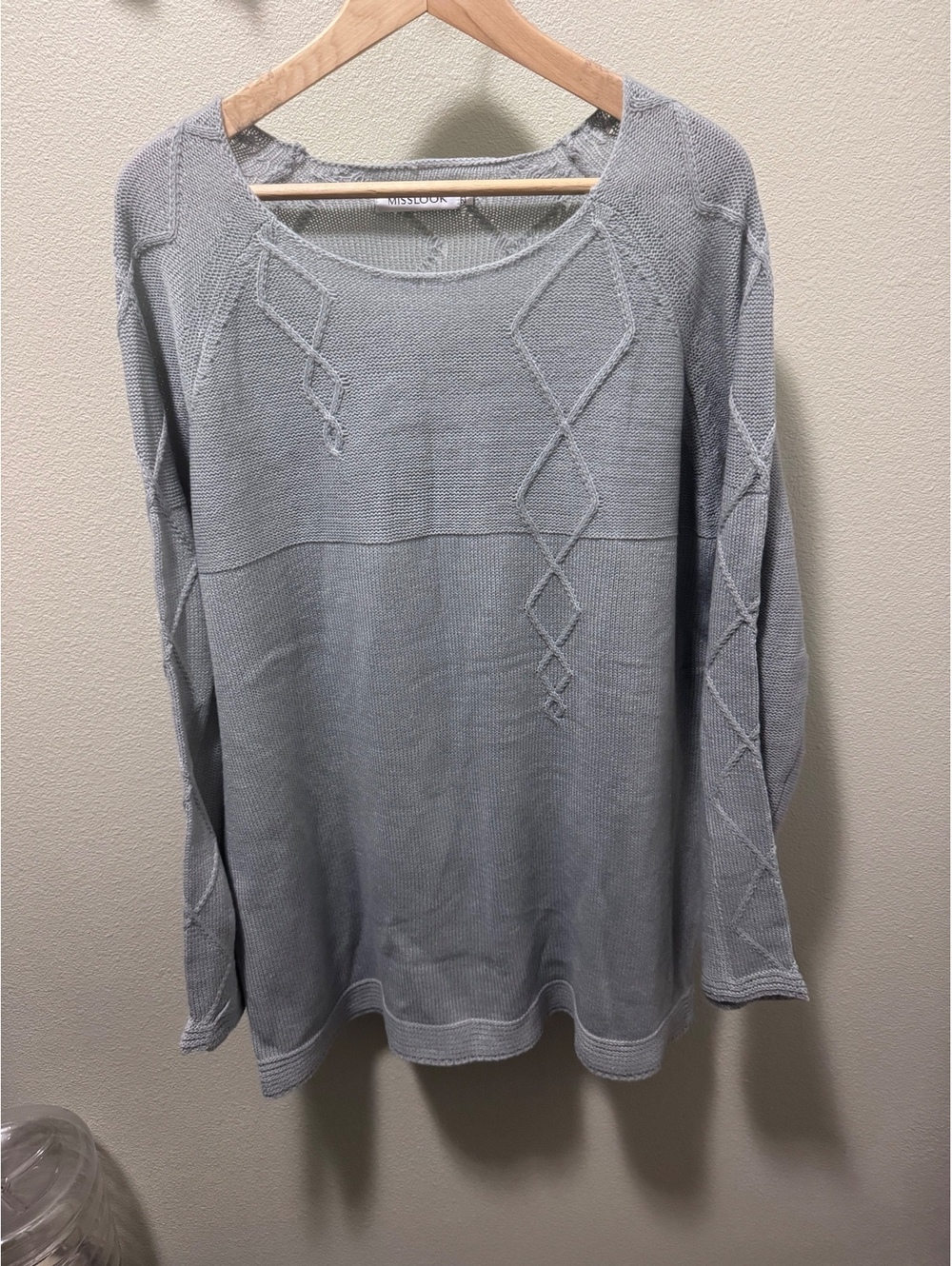 Misslook Women’s 2XL Gray Knit Tunic Sweater Diamond Detail Cotton Blend